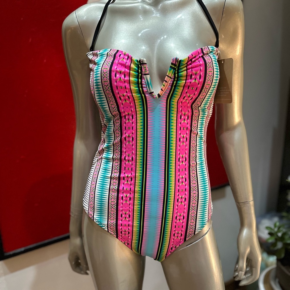 ⚡️Hobie Pink and Green Striped One Piece Swimsuit